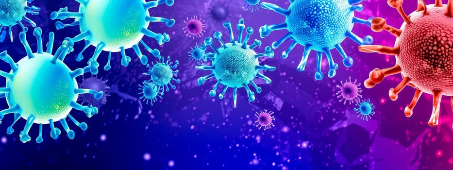 bacteria, virus under a microscope, danger of disease, epidemic, banner, made with Generative AI. High quality illustration