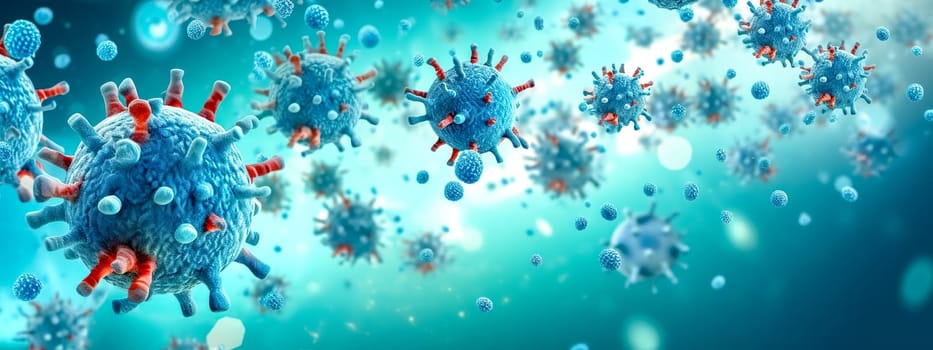 bacteria, virus under a microscope, danger of disease, epidemic, banner, made with Generative AI. High quality illustration