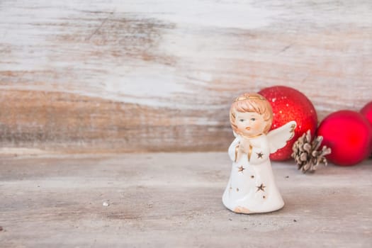 Christmas tree golden angel ornament.Golden Christmas Balls with angel with Red and White Beads