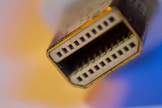 Macro closeup of Mini Displayport cable connector.