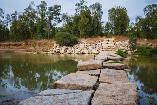 360 degrees video cameras system in filmed production in the field at Nahal Soreq, Israel.