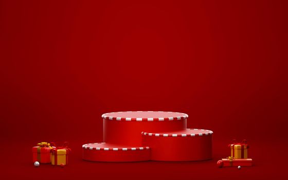 Christmas podium with gift for product advertisement, 3d illustration