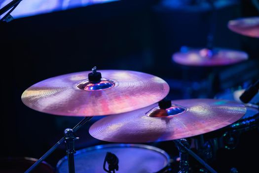 close up of drums in the pub night light, music concept