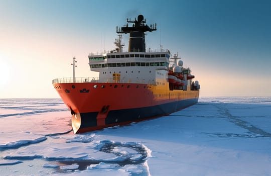 Icebreaker in the ocean paves the way. Generative AI. High quality illustration