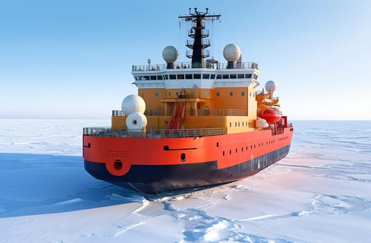 Icebreaker in the ocean paves the way. Generative AI. High quality illustration