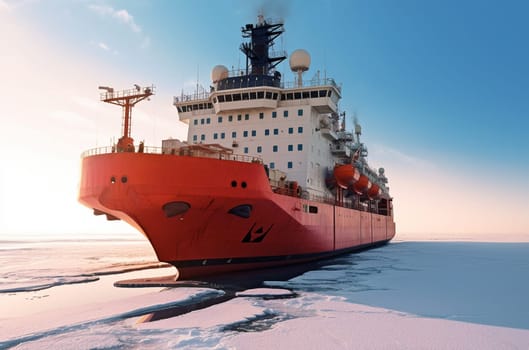 Icebreaker in the ocean paves the way. Generative AI. High quality illustration