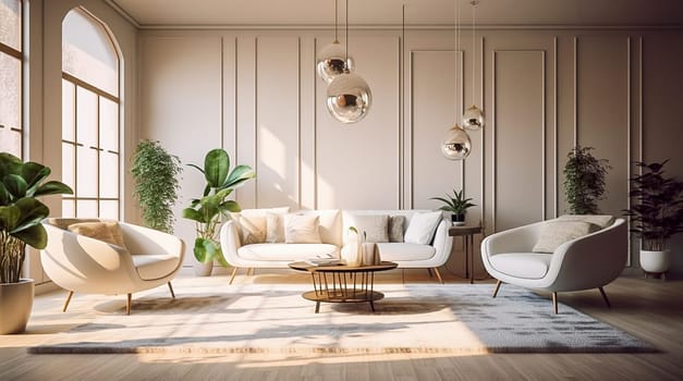 Interior of a modern living room. Generative AI. High quality illustration