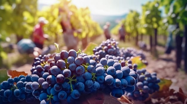Harvest of grapes. Close-up. Generative AI. High quality illustration
