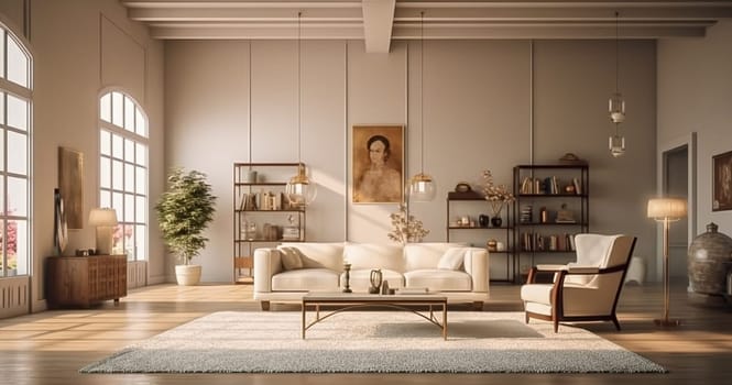 Interior of a modern living room. Generative AI. High quality illustration