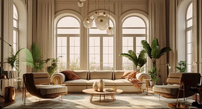 Living room interior in baroque style. Generative AI. High quality photo