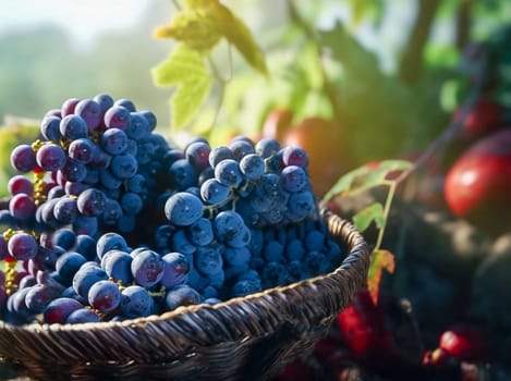 Harvest of grapes. Close-up. Generative AI. High quality illustration