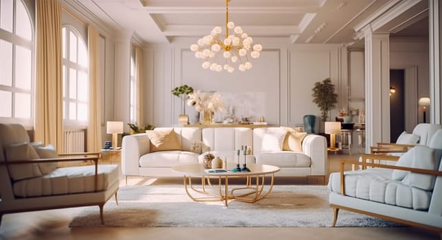 Living room interior in baroque style. Generative AI. High quality photo