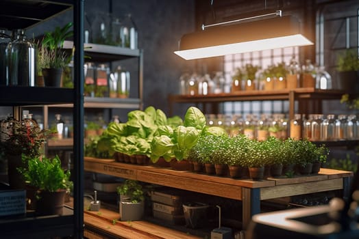 Growing and studying microgreens in the laboratory. Generative AI. High quality illustration