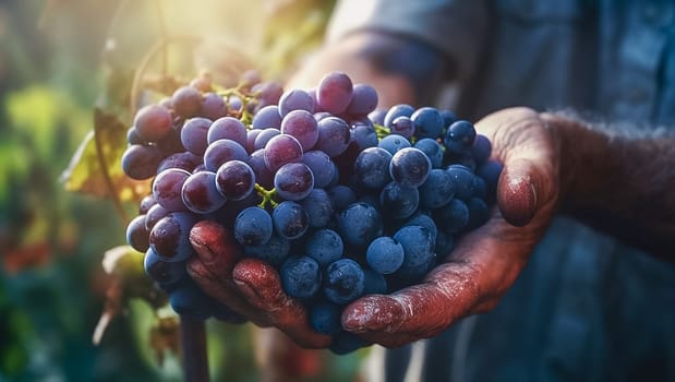 Harvest of grapes. Close-up. Generative AI. High quality illustration
