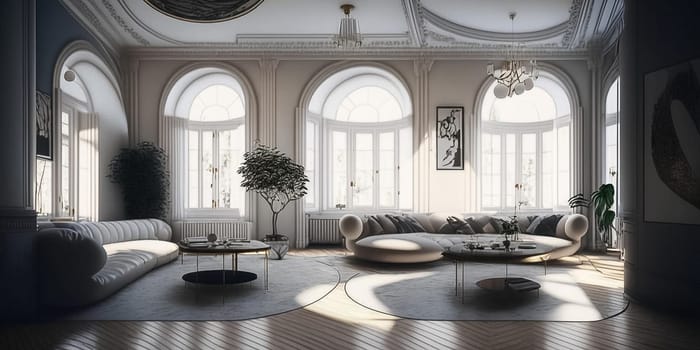 Living room interior in baroque style. Generative AI. High quality photo