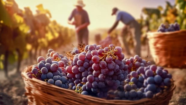 Harvest of grapes. Close-up. Generative AI. High quality illustration