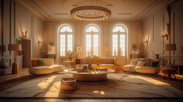 Living room interior in baroque style. Generative AI. High quality photo