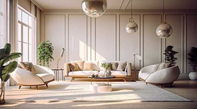 Interior of a modern living room. Generative AI. High quality illustration