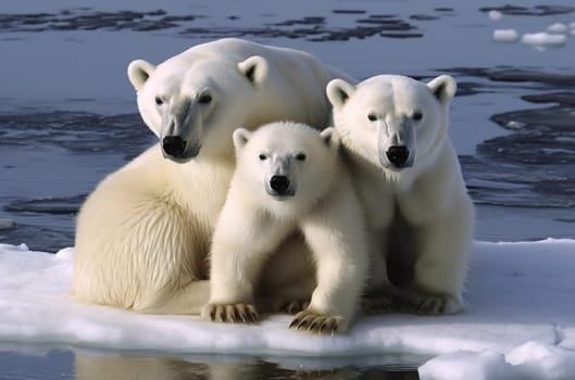 Polar bear with cubs on ice floe. Generative AI High quality illustration