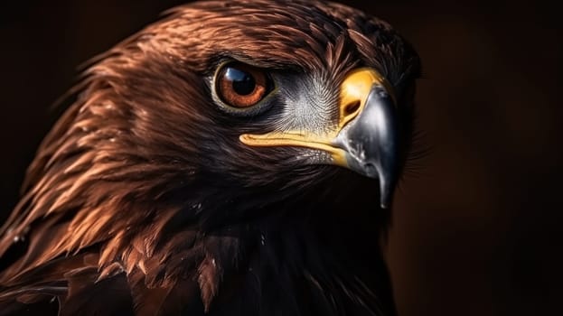 A close-up portrait of a steppe eagle. Generative AI.