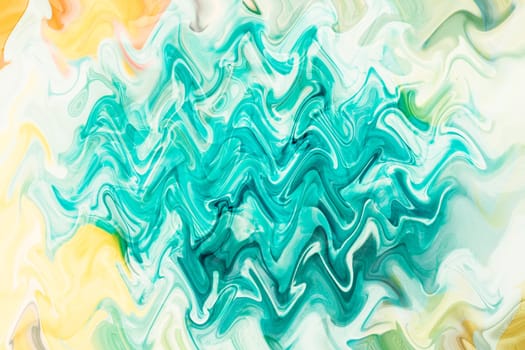 Abstract fluid art background light blue and white colors. Liquid acrylic painting on canvas with turquoise gradient and splash.