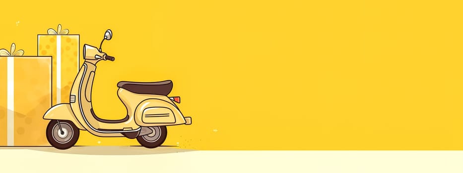 transporting the package on a scooter, banner with copy space, made with Generative AI. High quality illustration