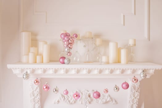 Christmas Fireplace, Hanging Sock Heart Toys on Fire Place, Xmas Magic Story Stocking in Lighting Interior