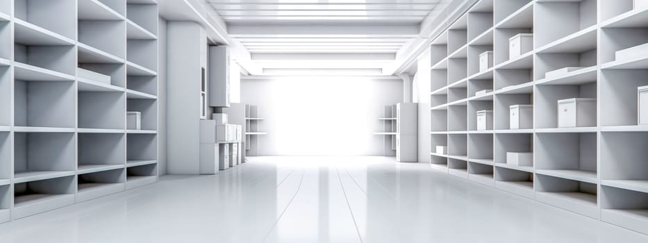 empty room with cupboards and storage space, stock, banner, made with Generative AI. High quality illustration