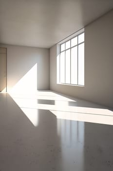 Light empty room with window, modern interior. Vertical. Ai generative