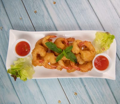 Recipe for shrimp fritters in sweet and sour sauce, High quality photo
