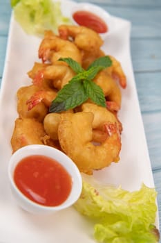 Recipe for shrimp fritters in sweet and sour sauce, High quality photo