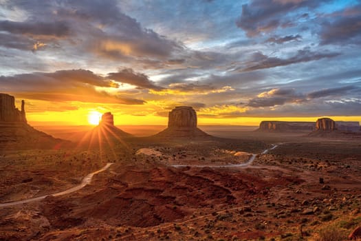 Amazing sunrise in the famous Monument Valley in Arizona, USA