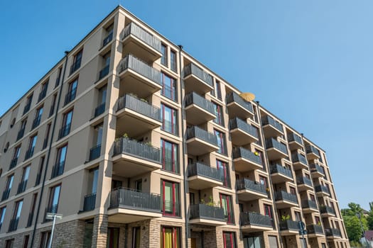 Modern brown apartment building seen in Potsdam, Germany