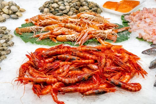 Fresh prawns for sale at a market in Barcelona