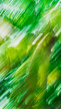 Abstract Nature Blurred dynamic motion lines defocused light bright dark green yellow tropical leaves Wallpaper screensaver design background.
