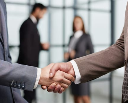 Nice to meet you. Close-up of two young businessmen shaking hands
