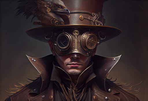 a man wearing a steampunk hat and a steampunk mask, fantasy art, steampunk.