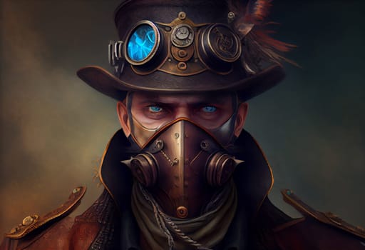 a man wearing a steampunk hat and a steampunk mask, fantasy art, steampunk.