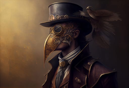 a man wearing a steampunk hat and a steampunk mask, fantasy art, steampunk.