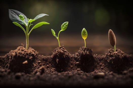 Seedlings growing from the ground , Germinating seeds of various , Growing plants and agriculture concept