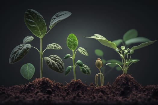 Seedlings growing from the ground , Germinating seeds of various , Growing plants and agriculture concept