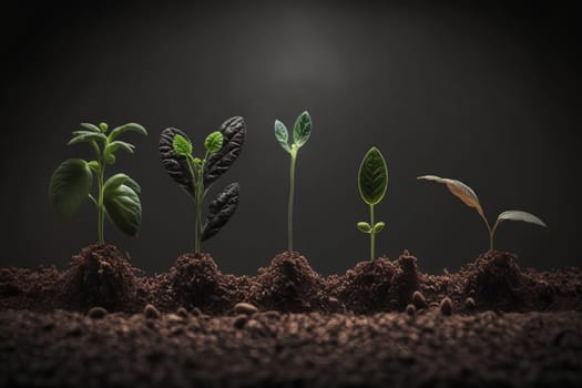 Seedlings growing from the ground , Germinating seeds of various , Growing plants and agriculture concept