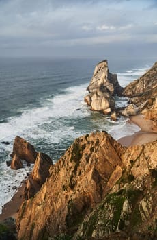 The cliffs of Cabo da Roca, Portugal. The westernmost point of Europe. Ursa beach at the wester coast of Portugal.