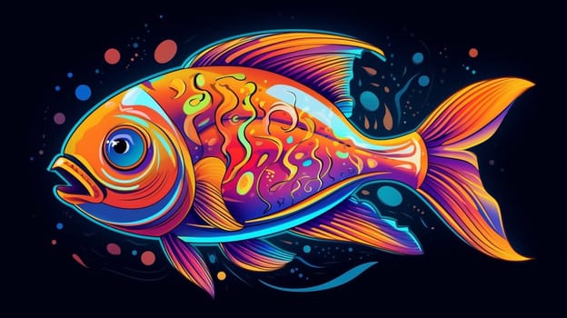 Psychedelic trippy fish cartoon 70s, rave style, acid color. Retrowave concept. Ai Generative.