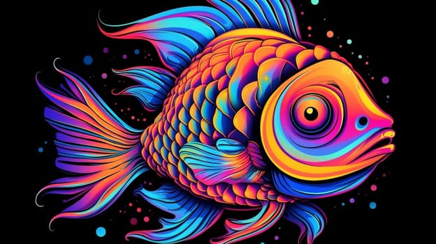 Psychedelic trippy fish cartoon 70s, rave style, acid color. Retrowave concept. Ai Generative.