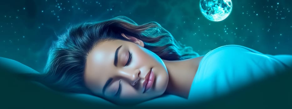 quality sufficient sleep, the concept of a healthy lifestyle, sweet dreams, banner, made with Generative AI. High quality illustration