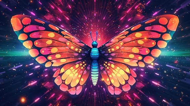 Psychedelic trippy butterfly cartoon 70s, rave style, acid color. Retrowave concept. Ai Generative.