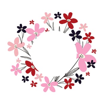 Round creative vibrant floral frame, bright frame with wildflowers in juicy colors.