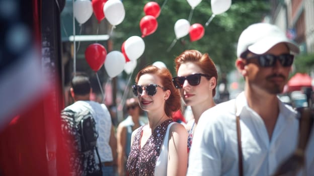 People holding the USA Flags celebrating July 4th Independence Day. Generative Ai