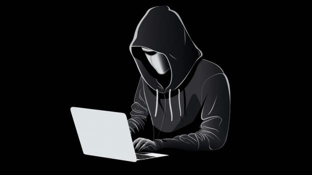 Hacker using computer for organizing massive data breach attack. AI Generative